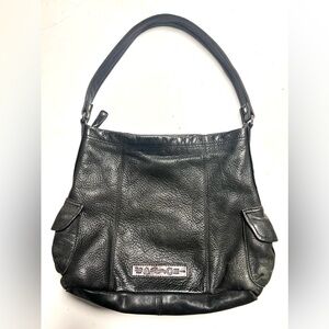 Fossil Black Leather Shoulder Bag Satchel Boho Medium Handbag - Side Pockets